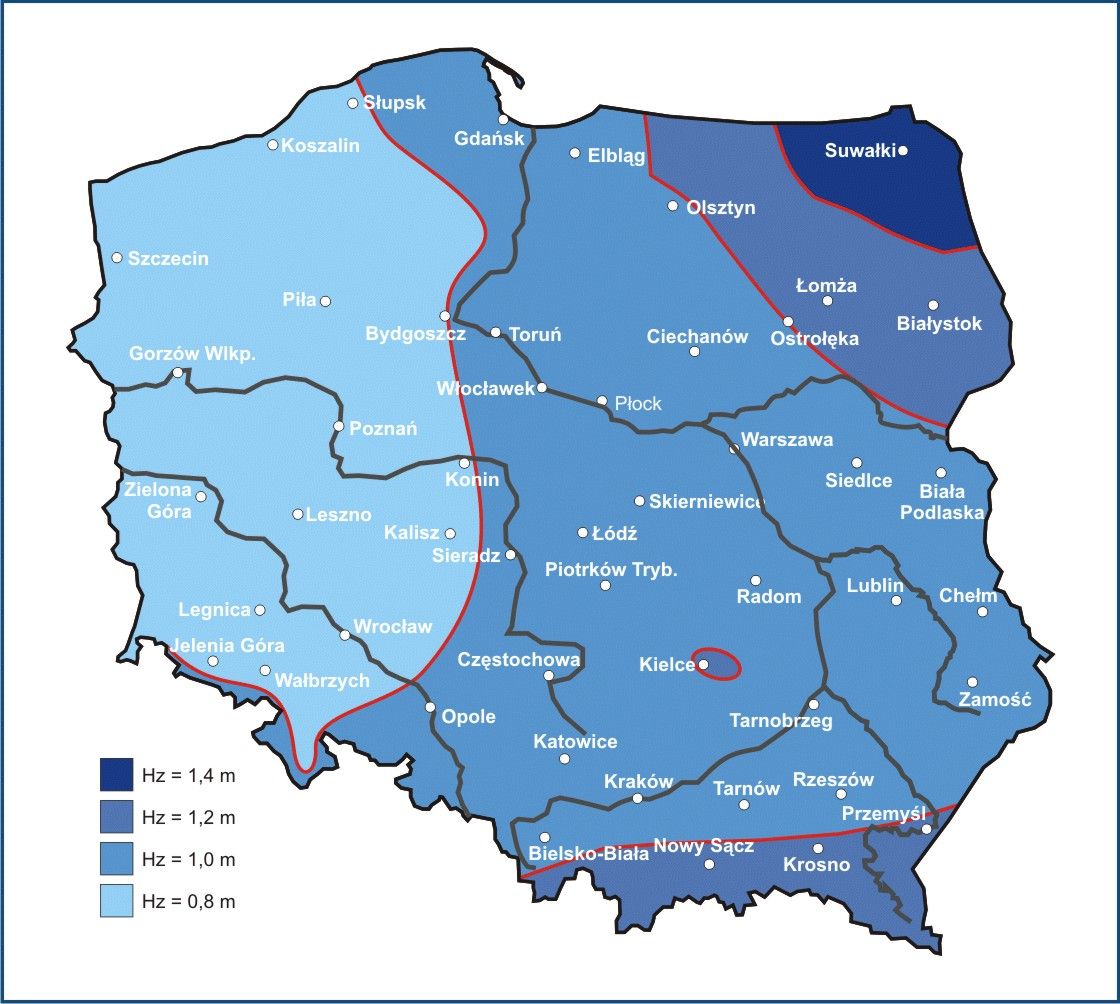 Mapa stref zamarzania w Polsce
